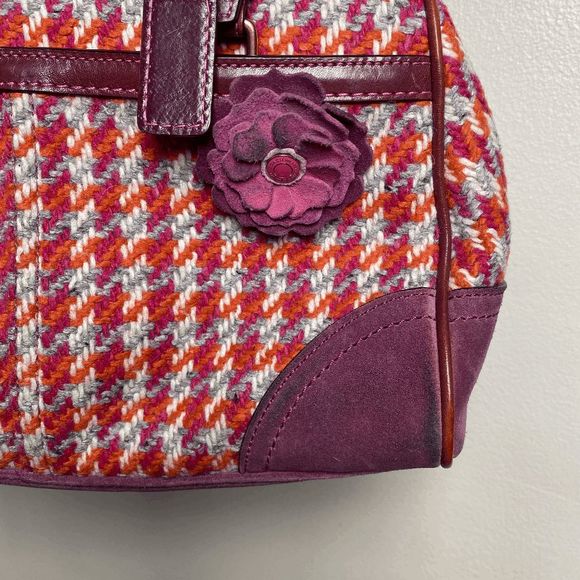 Coach Hamptons 8F47 Houndstooth Tweed Suede Handbag Satchel Shoulder Rare Flower - Picture 8 of 9